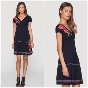 Johnny Was Flora Embroidered Tiered Midi Dress
